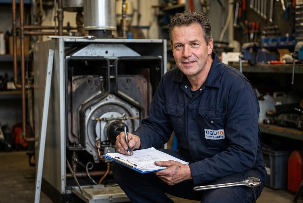 Monteur tijdens servicebeurt aan een installatie