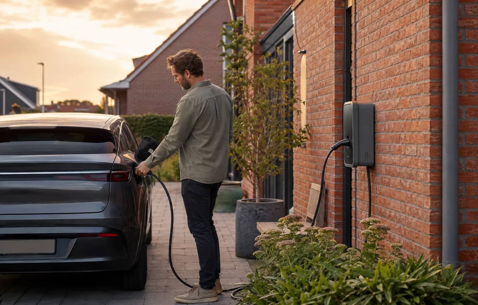 Elektrische auto opladen bij een woning