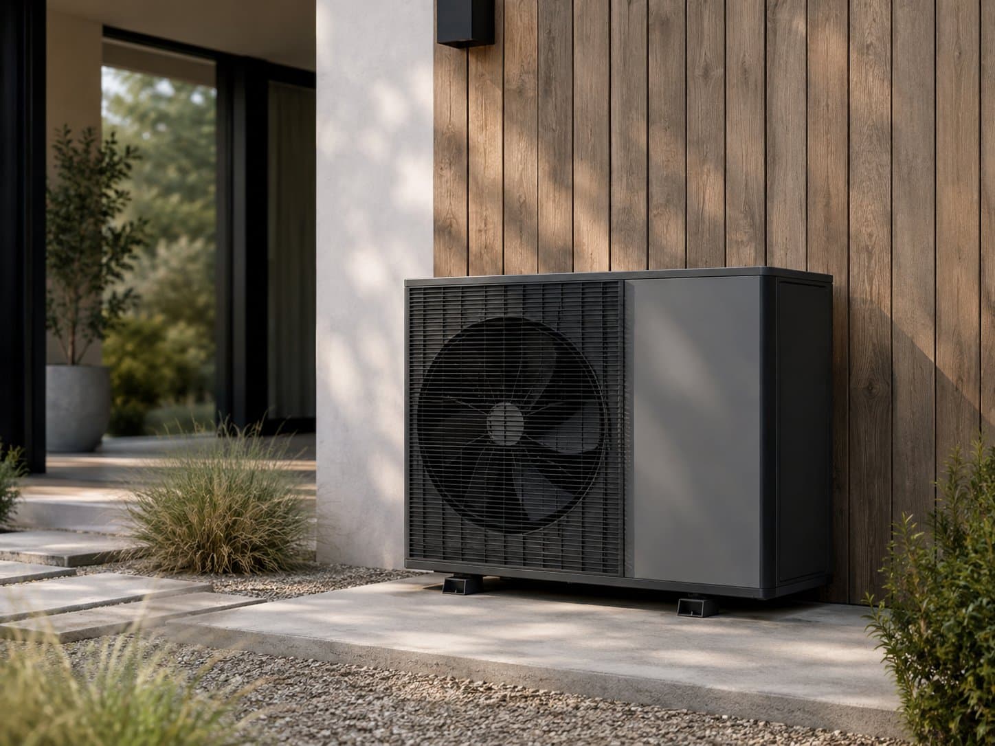 Warmtepomp buitenunit bij een woning